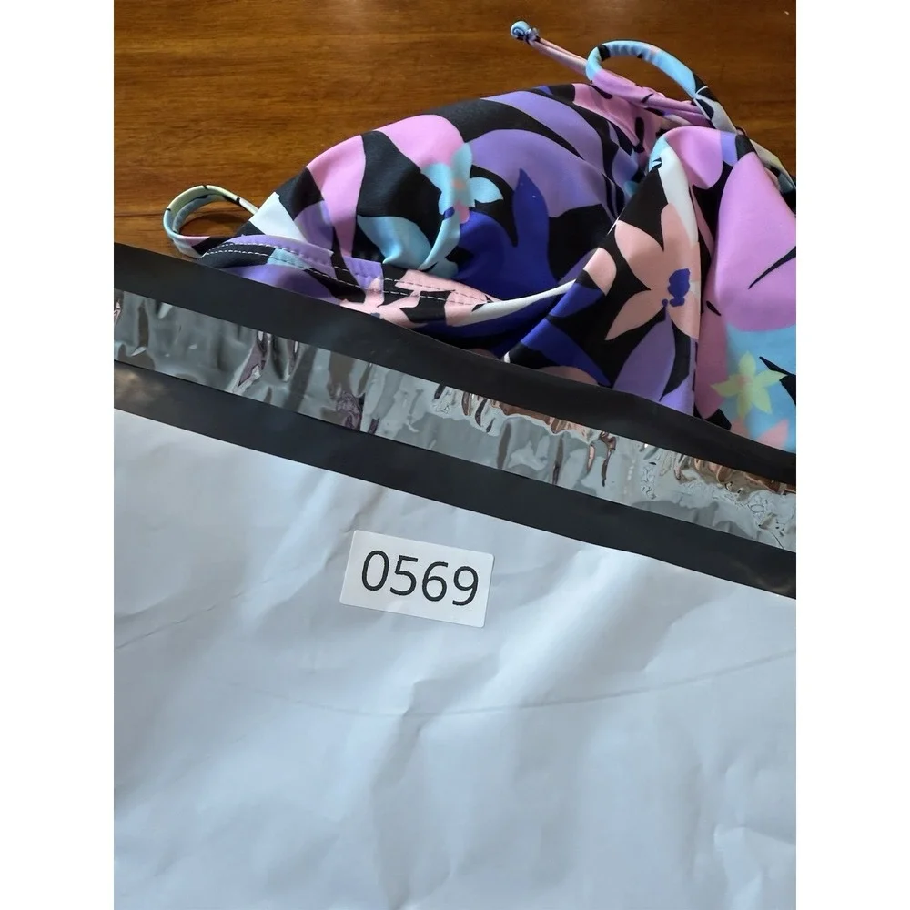 Decree Tropical Floral Ruffle Halter Bikini Swim Top‎ Crop Tankini Women XL